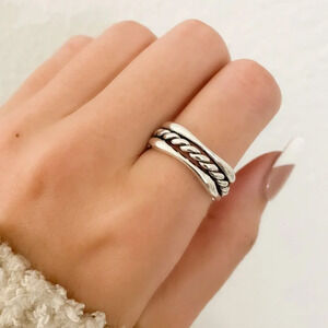 925 Sterling Silver Layer Ring Chain Ring Minimalist Ring Twist Geometric Ring